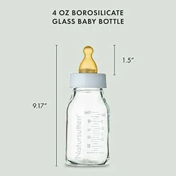 Natursutten Glass Baby Bottles 8 oz and 4 oz - Anti-Colic Baby Bottles for Breastfeeding Babies, Suitable for Boiling and Freezing - Bottles with Natural Rubber, Slow Flow Nipples for Newborn Babies