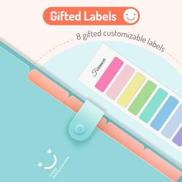 Forvencer Accordion File Organizer, Letter Size, 5 Pocket Expanding File Folder, Cute File Folder with Labels, Portable File Organizer for School Office Supplies, Folders for Documents, Jade