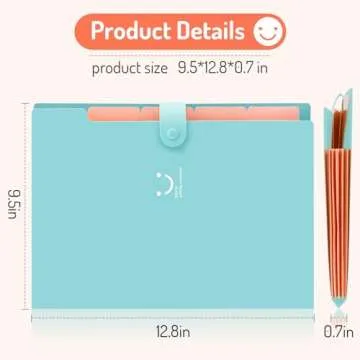 Forvencer Accordion File Organizer, Letter Size, 5 Pocket Expanding File Folder, Cute File Folder with Labels, Portable File Organizer for School Office Supplies, Folders for Documents, Jade