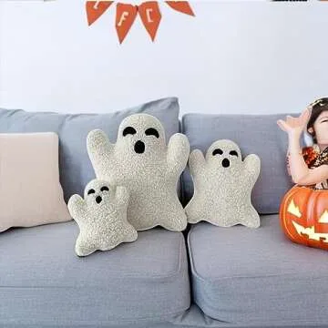 Cute Ghost Pillow, Ghost Shaped Plush Pillow, Halloween Throw Pillows Decorative Spooky Pillows, Halloween Ghost Pillow, Ghost Stuffed Animal for Sofa Bed Couch Holiday Party Children Gift-15.7 in