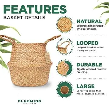 Blueming Home Decor Tree Basket – Wicker Seagrass Planter for Tall Indoor Plants
