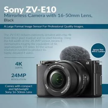Sony ZV-E10 APS-C Mirrorless Interchangeable Lens Vlogging Camera with 16-50mm Lens, Black - Bundle with 64GB SD Card, Shoulder Bag, 40.5mm Filter Kit