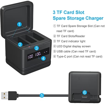 TOMSHEIR GoPro 2000mAh Battery 2-Pack & Charger