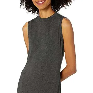 Amazon Essentials Women's Jersey Sleeveless Mock Neck Maxi Dress (Previously Daily Ritual), Charcoal Heather, Large