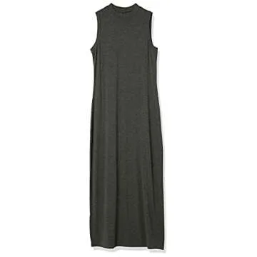 Amazon Essentials Women's Jersey Sleeveless Mock Neck Maxi Dress (Previously Daily Ritual), Charcoal Heather, Large