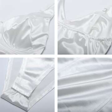 Velius Women's Sexy Deep V Neck Shiny Thong Bodysuit Tank Tops with Underwire (White, Large)