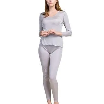 Grenasasilk Womens Silk Long Underwear Mulberry Silk Long Johns Silk Thermal Underwear Sets Cold Weather Base Layer (M, Silver grey)