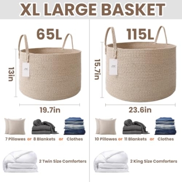 Stylish JMvicyroam Woven Blanket Basket - 65L Eco-Friendly Storage Solution