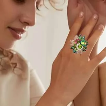 Elegant Adjustable Cocktail Crystal Ring for Women