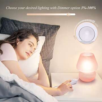 ONEWISH Mushroom Lamp Cute Table Lamp for Bedroom Nightstand Soft Light Pink, Small Glass Nightlight...