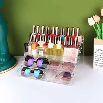 BVANQ 5 Tier Sunglasses Organizer Acrylic Sunglass Holder Nail Polish Organizer Countertop Stand Display No Pungent Acrylic Glue Assembly for Highlighting Glasses,Makeup,Essential Oil
