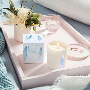 Thymes Washed Linen Candle - 8 oz Scented Candle for a Fresh Home Fragrance - Matte White Candle Jar