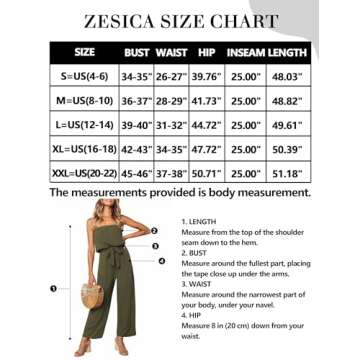 ZESICA Women's Casual Off Shoulder Solid Color Strapless Belted Wide Leg Jumpsuit Romper,Army Green,Medium