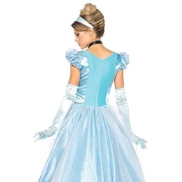 Leg Avenue 3 Piece Classic Cinderella Gown Full Length Family Friendly Princess Dress and Headband Set for Adult Women, Blue, Large