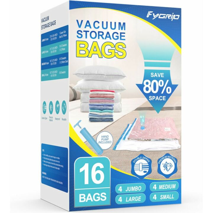 Vacuum Storage Bags - 16 Pack Space Saver with Pump
