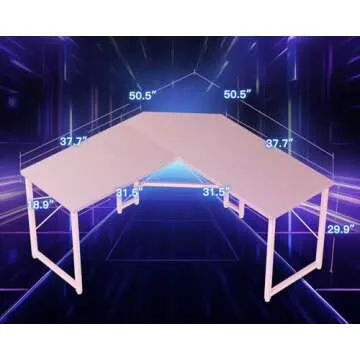 Casaottima L Shaped Gaming Desk, Corner Desk Gaming Table for Home Office, Computer Desk Sturdy Writing Workstation for Small Space, Easy to Assemble, 51 inch, Carbon Fiber Surface, Pink
