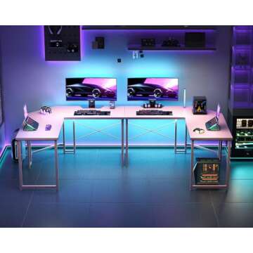 Casaottima L Shaped Gaming Desk, Corner Desk Gaming Table for Home Office, Computer Desk Sturdy Writing Workstation for Small Space, Easy to Assemble, 51 inch, Carbon Fiber Surface, Pink