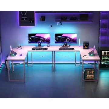 Casaottima L Shaped Gaming Desk, Corner Desk Gaming Table for Home Office, Computer Desk Sturdy Writing Workstation for Small Space, Easy to Assemble, 51 inch, Carbon Fiber Surface, Pink