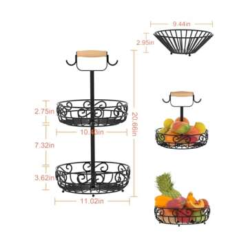 2-Tier 𝐅𝐫𝐮𝐢𝐭 𝐁𝐚𝐬𝐤𝐞𝐭 and Fruit Bowl - Fruit and Vegetable Storage wi...