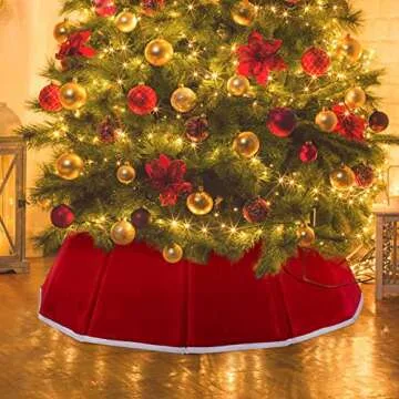 Christmas Tree Collar Red Velvet Folable Christmas Tree Ring Tree Skirt for Artificial Trees Base Stand Cover Christmas Tree Decoration