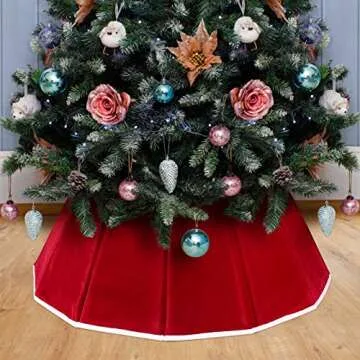 Christmas Tree Collar Red Velvet Folable Christmas Tree Ring Tree Skirt for Artificial Trees Base Stand Cover Christmas Tree Decoration