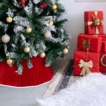 Christmas Tree Collar Red Velvet Folable Christmas Tree Ring Tree Skirt for Artificial Trees Base Stand Cover Christmas Tree Decoration