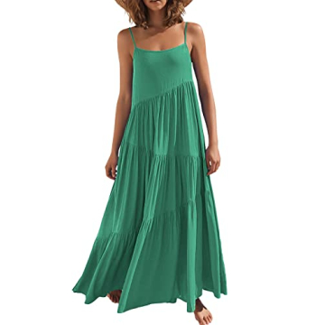 ANRABESS Women's Boho Linen Maxi Dress - Light Green Summer Beach Vacation Dress