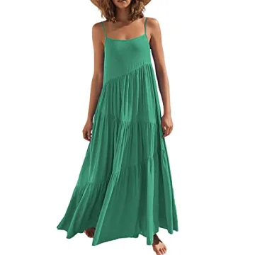 ANRABESS Women's Boho Linen Maxi Dress - Light Green Summer Beach Vacation Dress