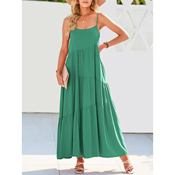 ANRABESS Women's Boho Linen Maxi Dress Light Green