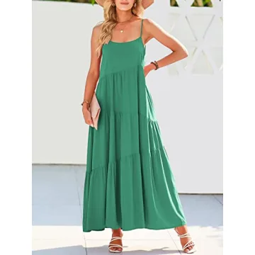 ANRABESS Women's Boho Linen Maxi Dress Light Green