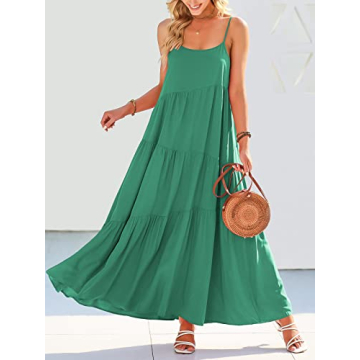 ANRABESS Women's Boho Linen Maxi Dress Light Green