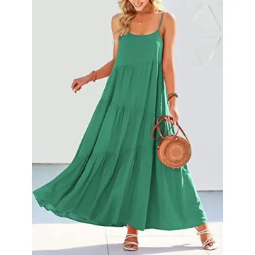 ANRABESS Women's Boho Linen Maxi Dress Light Green