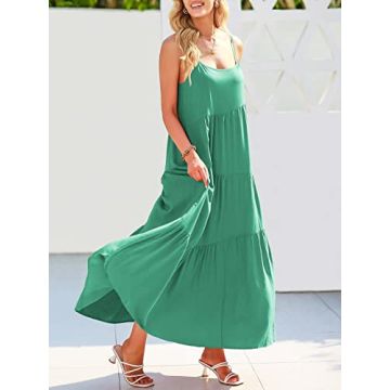 ANRABESS Women's Boho Linen Maxi Dress Light Green
