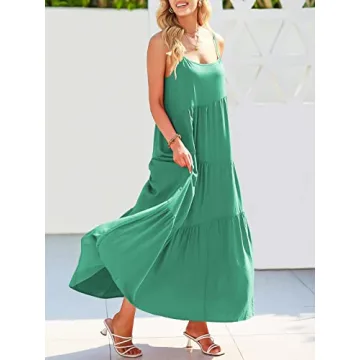 ANRABESS Women's Boho Linen Maxi Dress Light Green