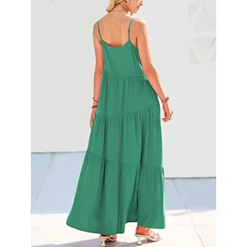 ANRABESS Women's Boho Linen Maxi Dress Light Green