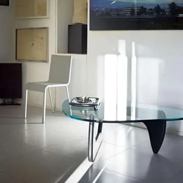 eChamp Noguchi Table Triangle Glass Coffee Table Vintage Glass End Table, Solid Wood Base and Triang...