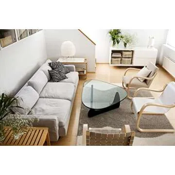 eChamp Noguchi Table Triangle Glass Coffee Table Vintage Glass End Table, Solid Wood Base and Triangle Clear Glass Top Modern End Table for Living Room, Patio, Study (Black)