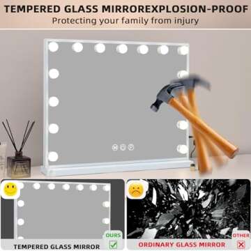 Fenair Vanity Mirror with Lights 22.8"x 18.1" Makeup Mirror with Lights and 15 Dimmable Bulbs,3 Colo...