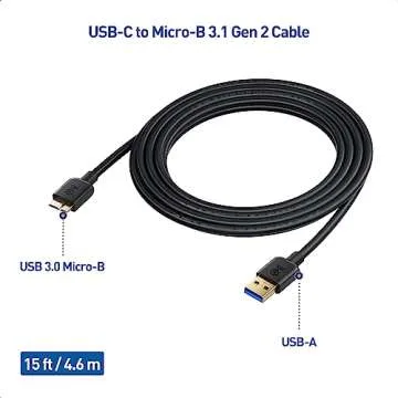 Cable Matters Long Micro USB 3.0 Cable - 15ft, External Hard Drive Cable, USB to USB-Micro B Cord, Compatible with Seagate, LaCie, Toshiba, Samsung, Western Digital/WD External Hard Drive, Black
