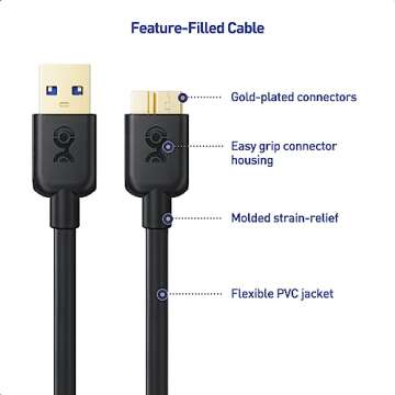 Cable Matters Long Micro USB 3.0 Cable - 15ft, External Hard Drive Cable, USB to USB-Micro B Cord, Compatible with Seagate, LaCie, Toshiba, Samsung, Western Digital/WD External Hard Drive, Black