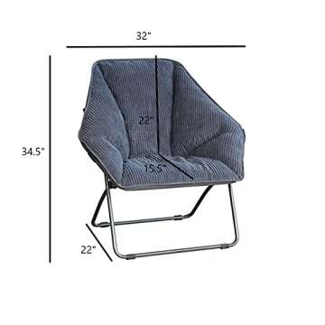 Zenithen Limited Hexagon Portable Durable Folding Comfortable Metal Frame Dish Chair for Gaming, Bedrooms, Dorm Rooms, and Living Rooms, Gray Corduroy (Pack of 2)