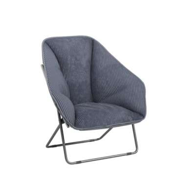 Zenithen Limited Hexagon Portable Durable Folding Comfortable Metal Frame Dish Chair for Gaming, Bedrooms, Dorm Rooms, and Living Rooms, Gray Corduroy (Pack of 2)