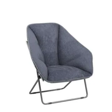 Zenithen Limited Hexagon Portable Durable Folding Comfortable Metal Frame Dish Chair for Gaming, Bedrooms, Dorm Rooms, and Living Rooms, Gray Corduroy (Pack of 2)