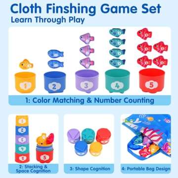 Montessori Toys for 1 Year Old: Cloth Fishing Game Baby Toys 6-12 12-18 Months with Stacking Cups - ...