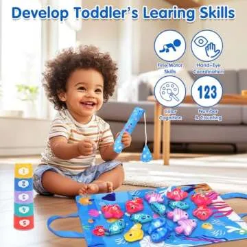 Montessori Toys for 1 Year Old: Cloth Fishing Game Baby Toys 6-12 12-18 Months with Stacking Cups - Sorting Learning Toddler Toys Age 1-2 - Babies First Birthday Gifts for 1 2 3 Year Boy Girl