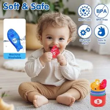 Montessori Toys for 1 Year Old: Cloth Fishing Game Baby Toys 6-12 12-18 Months with Stacking Cups - Sorting Learning Toddler Toys Age 1-2 - Babies First Birthday Gifts for 1 2 3 Year Boy Girl