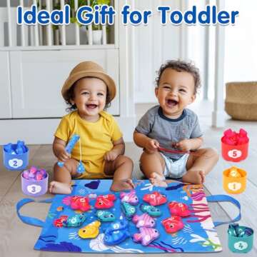 Montessori Toys for 1 Year Old: Cloth Fishing Game Baby Toys 6-12 12-18 Months with Stacking Cups - Sorting Learning Toddler Toys Age 1-2 - Babies First Birthday Gifts for 1 2 3 Year Boy Girl