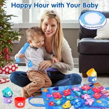 Montessori Toys for 1 Year Old: Cloth Fishing Game Baby Toys 6-12 12-18 Months with Stacking Cups - Sorting Learning Toddler Toys Age 1-2 - Babies First Birthday Gifts for 1 2 3 Year Boy Girl