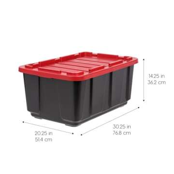 IRIS USA 27 Gallon Heavy Duty Truck Bed Toolbox Storage Tote Bins with Lids, 4 Pack - Made in USA, T...
