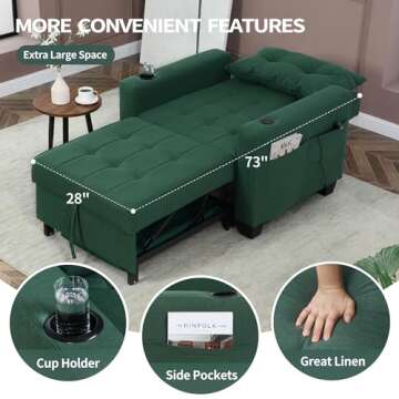 DURASPACE 39 inch Futon Chair Bed Convertible Chair 3-in-1 Pull Out Sleeper Reading Chair Beds with ...